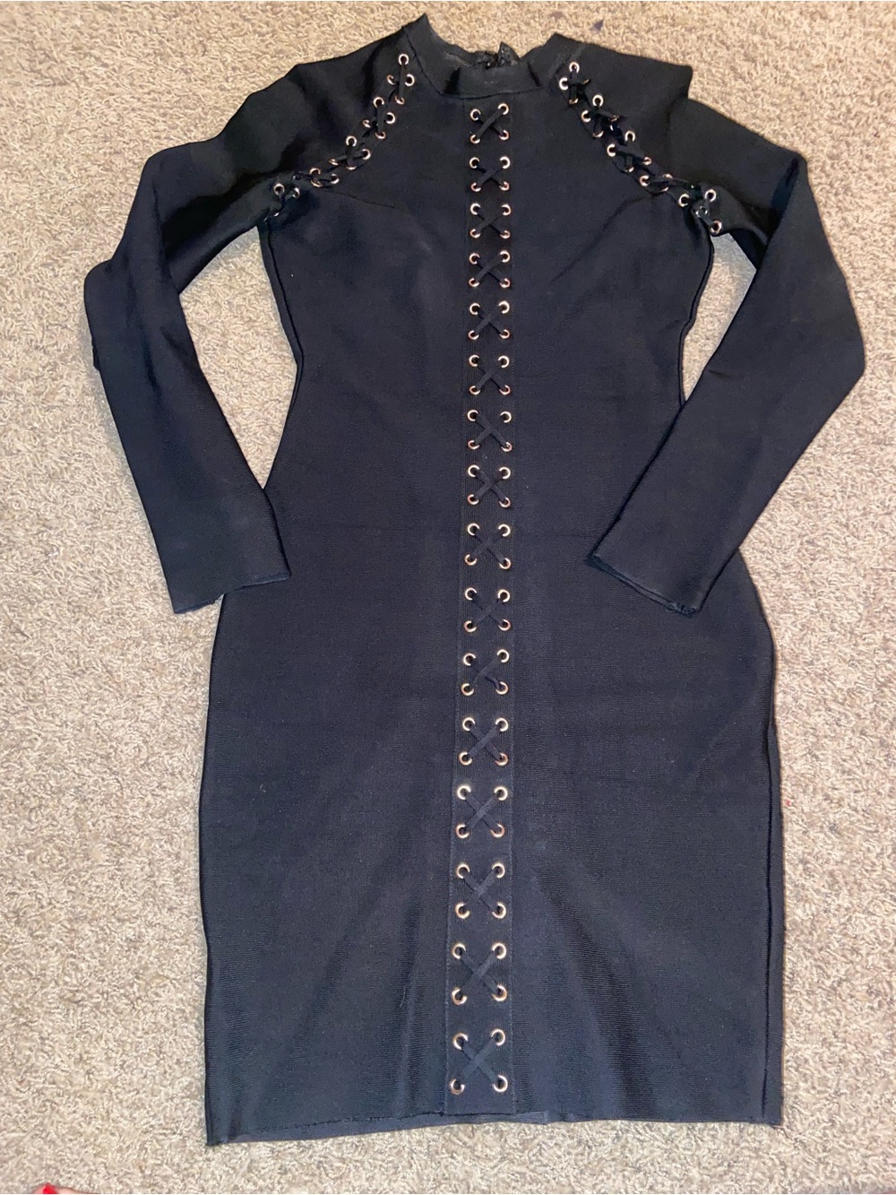 Fashion Nova Black Long Sleeve Lace-Up Bodycon Dress